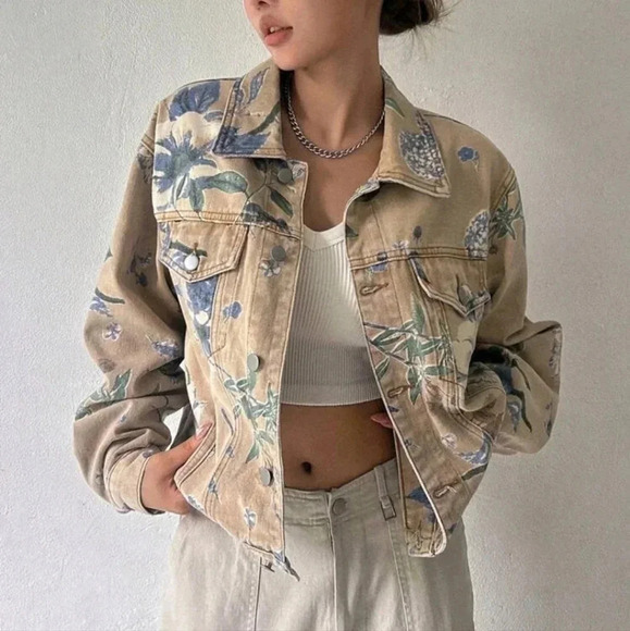 Floral Print Drop Shoulder Denim Jacket - Picture 5 of 14